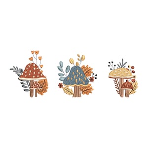 Mushroom and Wildflower Embroidery Design, Embroidery Autumn with mushroom, Colorful leaves Berries Thanksgiving Embroidery Digital Download