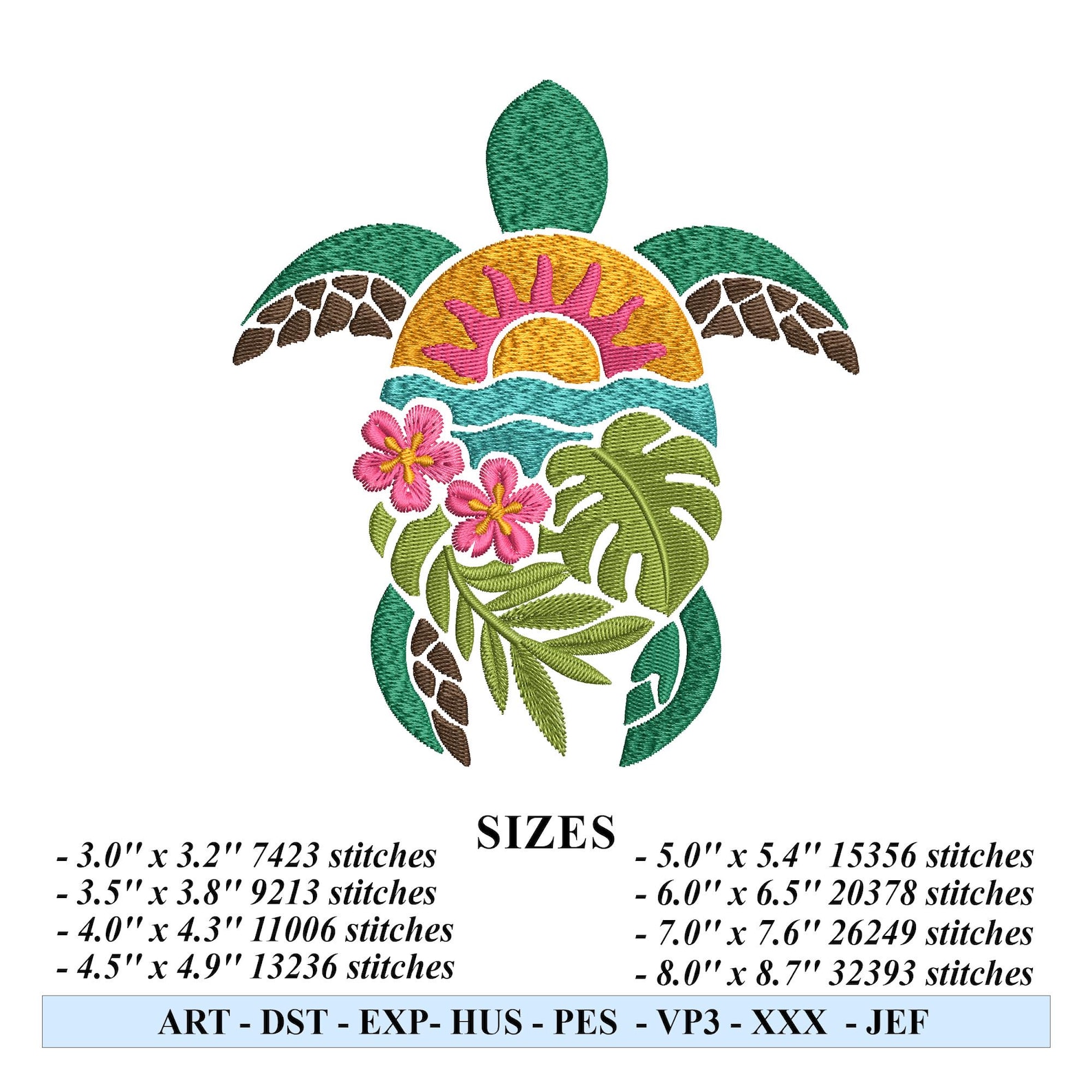 Sea Turtle Embroidery Design Tropical Turtle Embroidery File Boho ...