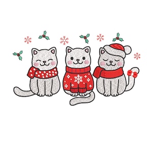 クリスマス猫の刺繍デザイン、面白い猫の刺繍ファイル、メリークリスマス刺繍機ファイル、デジタルダウンロード