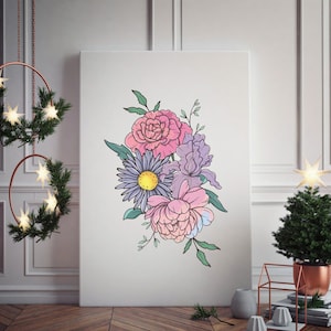 Custom Birth Flower Bouquet, Family Birth Month Tattoo Design, Up to 15 Flowers, Flower Bouquet Print, Floral Tattoo Design Digital Download