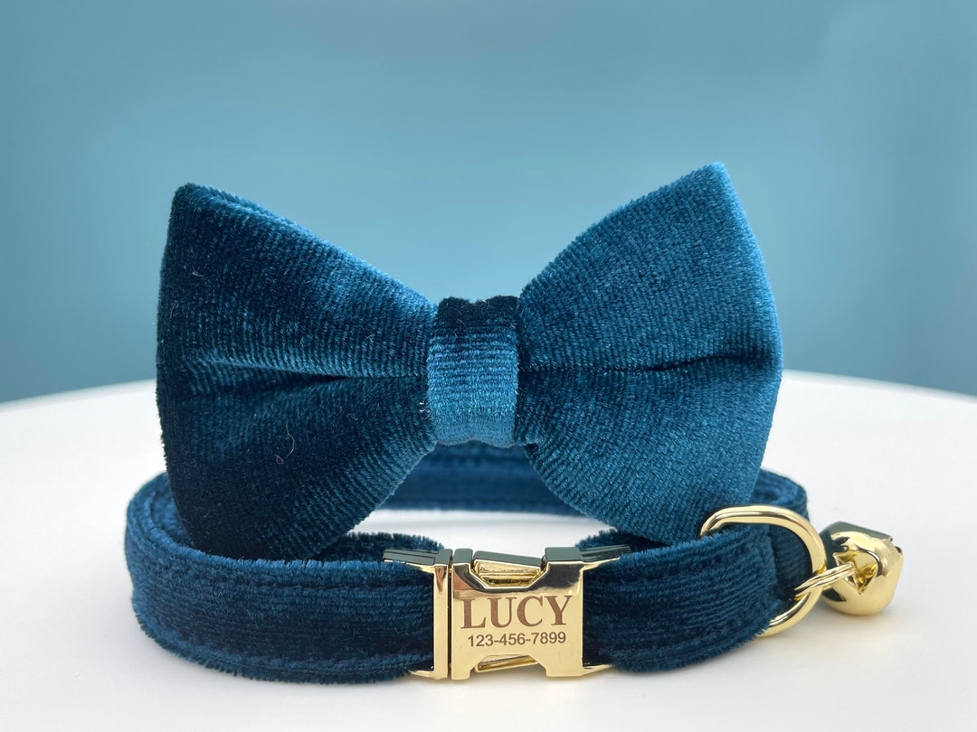 Cat Collar Personalized, Blue Velvet 26 Colour Options, Laser Engraved