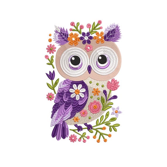Owl Embroidery Design, Floral Owl Machine Embroidery Design, Bird Embroidery Design, Floral Embroidery File, Instant Download, 7 Sizes