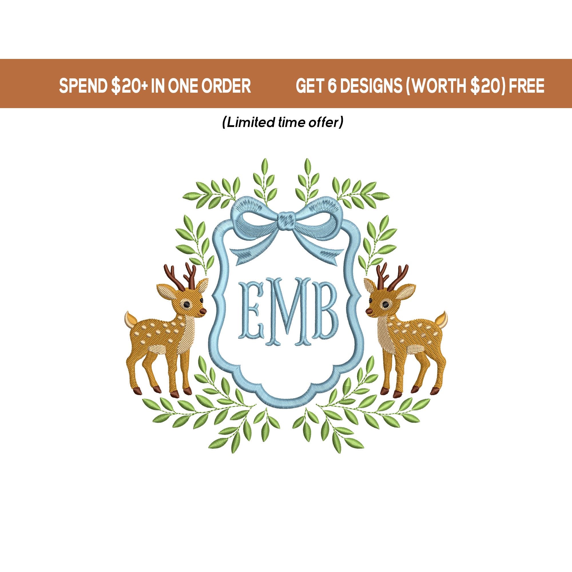 Deer Crest Frame Embroidery Design Newborn Banner Crest Frame Embroidery File DST Monogram Frame Machine Embroidery Digital Download 7 Sizes