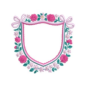 Preppy Crest Frame Embroidery Design Crest Grandmillennial Embroidery File Coquette Bow Monogram Frame Floral Wedding Crest Frame Embroidery