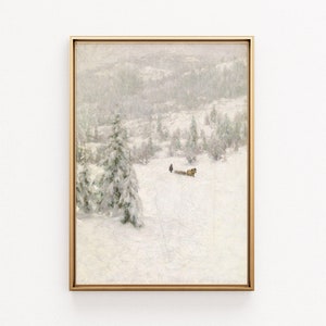 Snowy Winter Landscape Print, Vintage Christmas Nordic Farmhouse Art Printable, Snowy Landscape Wall Art, Printable Art, Digital Prints, B26
