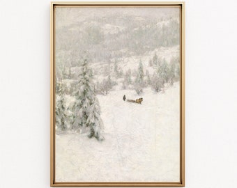 Snowy Winter Landscape Print, Vintage Christmas Nordic Farmhouse Art Printable, Snowy Landscape Wall Art, Printable Art, Digital Prints, B26