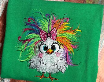 面白いクレイジーチキン刺繍デザイン、かわいいチキンマシン刺繍ファイル、秋の刺繍デザイン、4サイズ、即時ダウンロード