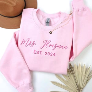 Custom Mrs Sweatshirt Embroidered Future Mrs Name Crewneck Bride to Be Gift for Bridal Shower Engagement Gift Mrs Last Name Honeymoon Shirt