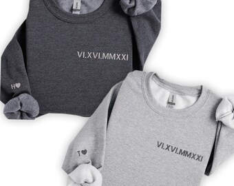 Custom Embroidered Roman Numeral Hoodie Gift for Couples Custom Wedding Date Personalized Wedding Gift Anniversary Gift for Her, MADE IN USA