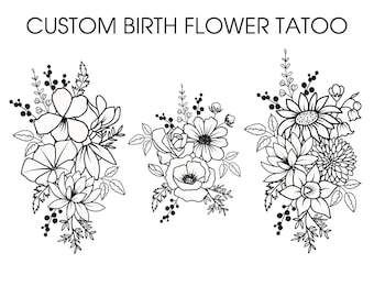 Custom Birth Month Flower, Birth Flower Custom Tattoo, Family Bouquet Design, Custom Tattoo Design, Birthday Flower Tattoo Digital Download