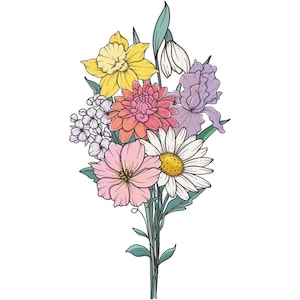 Custom Birth Flower Bouquet Tattoo Birth Month Flower Tattoo Family Custom Tattoo Grandma Garden Personalized Tattoo Design Digital Download