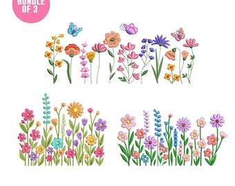 Wildblumen Wiese, Maschinenstickerei, Cottagecore Wildblumen, Boho Blumen, Wildblumen Stickerei Bundle, 5 Größen, Instant Download