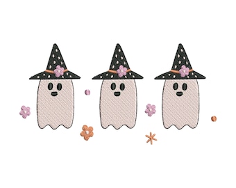 Halloween Ghost Embroidery, Cute Ghost with Flower Embroidery Machine File, Holiday Season Design, Embroidery Design, Digital Download