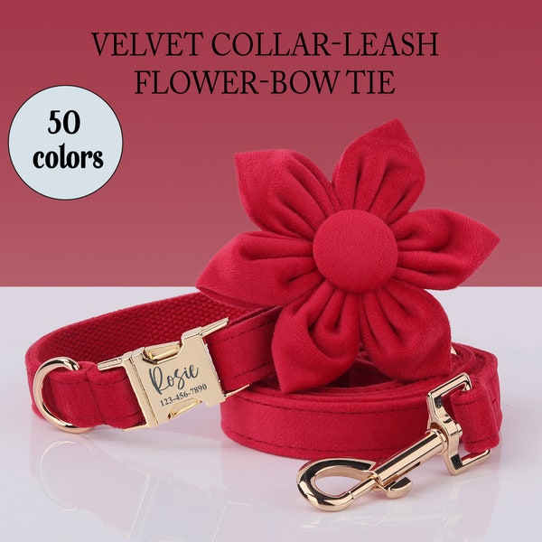 Dog Collar Personalized Dog Collar Leash Bow Flower,  Custom Engraved Pet Name Metal Buckle, Birthday Puppy Gift, Pet Accessories