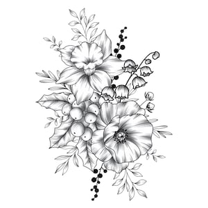Tatuaje de ramo de flores de nacimiento personalizado Tatuaje de flores del mes de nacimiento Tatuaje familiar personalizado Abuela Diseño de tatuaje personalizado para jardín Descarga digital