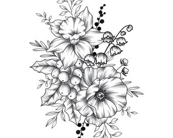 Custom Birth Flower Bouquet Tattoo Birth Month Flower Tattoo Family Custom Tattoo Grandma Garden Personalized Tattoo Design Digital Download