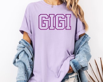 Camisa bordada para abuela Comfort Colors® personalizada, camisa Gigi, regalo para la abuela, camisa Nana, nuevo regalo para la abuela, bloque universitario bordado para la abuela