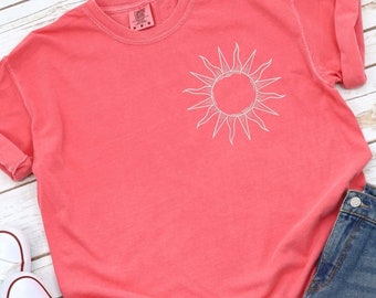 Embroidered Comfort Colors Celestial Sun Tshirt Embroidered Vintage Boho Celestial Sun Comfort Colors Unisex Short Sleeve Tshirt MADE IN USA