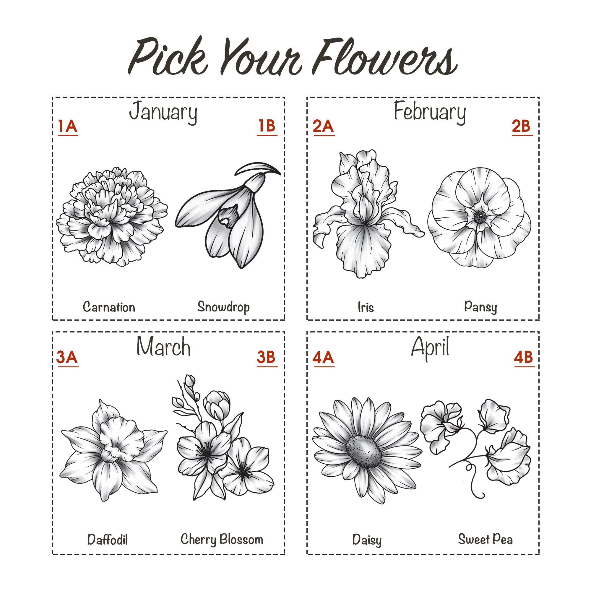 Custom Birth Flower Tattoo Birth Month Flower Tattoo Design Family ...