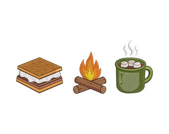 Camping Embroidery Design For Kid Camping Icon Machine Embroidery File Campfire S’more DST Camp Fire Camping Outdoor Embroidery Icon 6 Sizes