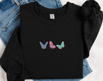 Embroidered Vintage Butterfly Sweatshirt, Cottagecore Aesthetic Shirt, Gift For Her, Nature Lover Tee, Boho Clothing, Botanical Outfit