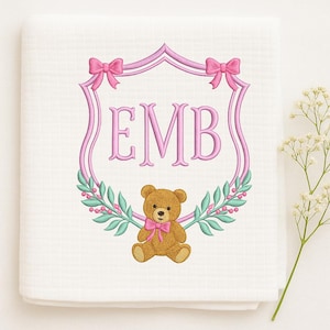 Bear Wreath Crest Frame Embroidery Design Baby Banner Crest Frame Embroidery File Newborn Birthday Crest Frame Embroidery Baby Shower Gift