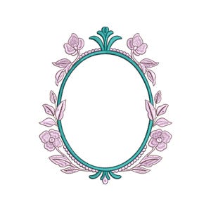 Floral Oval Crest Frame Embroidery Design, Pastel Crest Monogram Border, 6 Sizes – Digital Download
