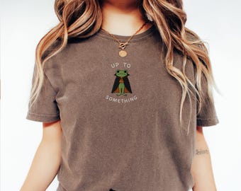 Halloween Frog Shirt Embroidered, Funny Frog Comfort Colors Tee, Cute Spooky Frog Gift, Fall Embroidered  Tshirt