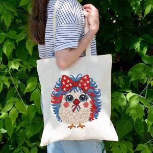 Patriotic Chicken Embroidery Design, Cute Chicken Girl with Bow, 4th of July Machine Embroidery File, Funny Farm Animal Stitch, 7 Sizes