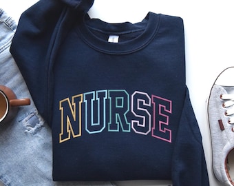 Embroidered NURSE Athletic Gemma Sweatshirt, Nurse Pullover, Gift for Grad, New Nurse Gift, Nurse Tee Nurse Shirt Embroidered Gift For Nurse