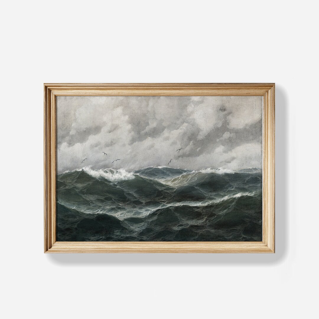 Vintage Coastal Painting, Ocean Wall Art Muted Green Coastal Print ...