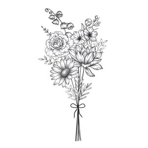 Benutzerdefinierte Geburt Blumenstrauß, Familie Geburtsmonat Tattoo-Design, bis zu 20 Blumen, Blumenstrauß-Druck, Floral Tattoo Design Digitaler Download