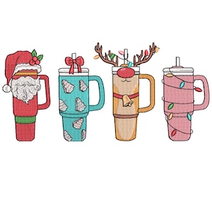 Christmas Cups Embroidery Design, Christmas Lights Reindeer Antlers Embroidery Design, Merry Christmas Machine Embroidery Files, 4 sizes
