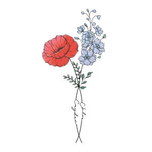 Custom Birth Flower Bouquet Tatoo with name, Family Birth Month Tattoo Design, Floral Tattoo Design Digital Download