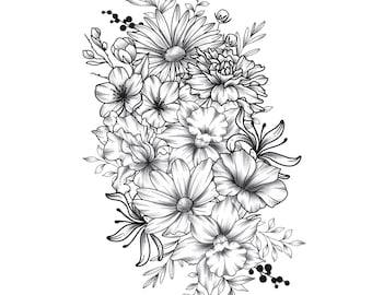 Personalized Birth Flower Bouquet Tattoo Birth Month Flower Tattoo Family Custom Tattoo Grandma Garden Tattoo Design Digital Download