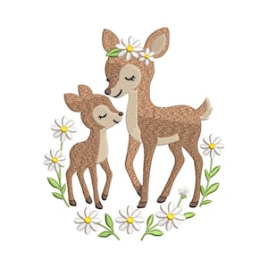 Floral Deer Embroidery Design, Daisy Embroidery Design, Animal Embroidery Machine File, Instant Download, 5 Size