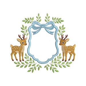 Deer Crest Frame Embroidery Design Newborn Banner Crest Frame Embroidery File DST Monogram Frame Machine Embroidery Digital Download 7 Sizes