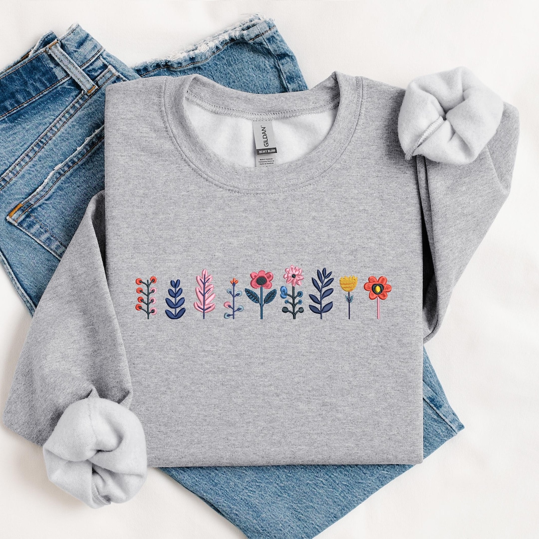 Wildflower Embroidered Sweatshirt Floral Shirt Hoodie Embroidered ...