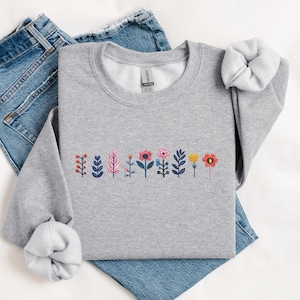 Wildflower Embroidered Sweatshirt Floral Shirt Hoodie Embroidered, Spring Floral Sweatshirt, Gift for Her, MADE IN USA