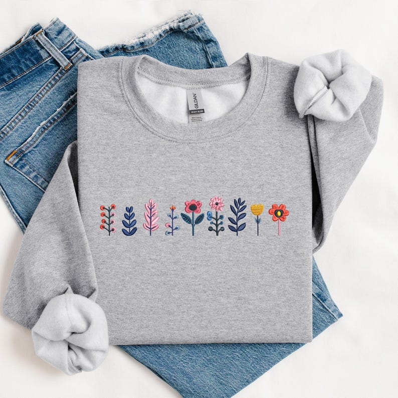 Wildflower Embroidered Sweatshirt Floral Shirt Hoodie Embroidered ...