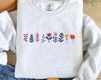 Wildflower Embroidered Sweatshirt Floral Shirt Hoodie Embroidered Spring Floral Sweatshirt, Gift for Her, MADE IN USA