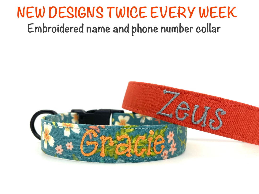 Personalized Dog Collar Embroidered Dog Collar Teal Peach Etsy