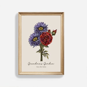 Custom Birth Flower Family Bouquet Print Personalized Gift for Her Grandma&#39;s Garden Print Birth Month Flower Art Mother&#39;s Day Gift Birthday