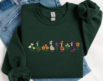 Halloween Sweatshirt Embroidered  Funny Goose Shirt Fall Crewneck Cute Witch Goose Shirt Funny Autumn Goose Pullover Gift, MADE IN USA