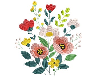 Wildflowers Machine Embroidery Design, 4 sizes, Instant Download