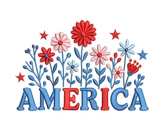 Diseño de bordado de flores silvestres de América, archivo de bordado floral del 4 de julio, archivo de bordado del Día de la Independencia, diseño floral patriótico, 6 tamaños