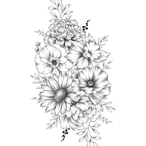 Personalized Birth Flower Bouquet Tattoo Birth Month Flower Tattoo Family Custom Tattoo Grandma Garden Tattoo Design Digital Download
