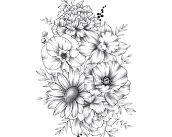 Personalized Birth Flower Bouquet Tattoo Birth Month Flower Tattoo Family Custom Tattoo Grandma Garden Tattoo Design Digital Download