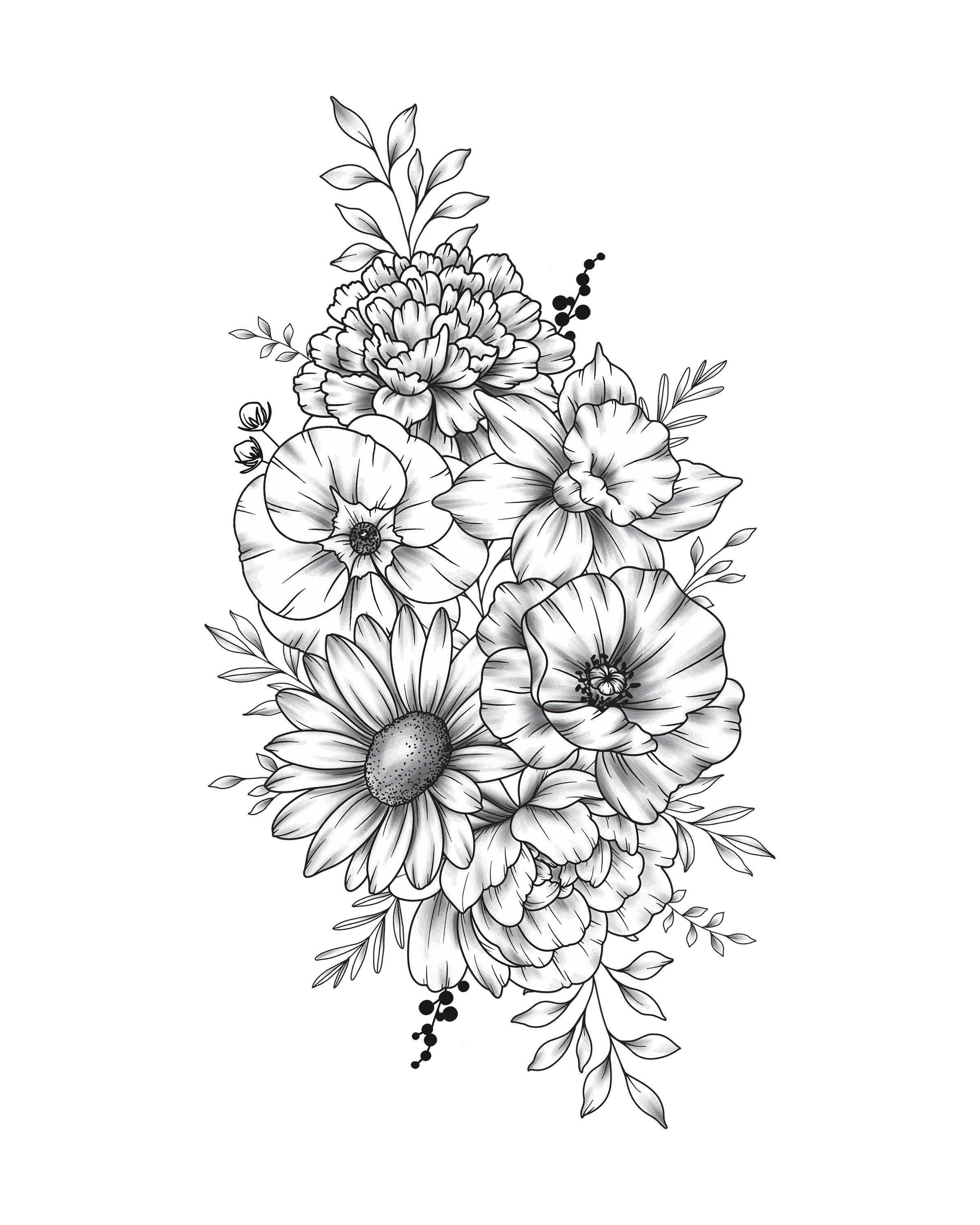 Personalized Birth Flower Bouquet Tattoo Birth Month Flower