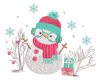 Winter Snowman Embroidery Design, Christmas Snowman Machine Embroidery File, Snowflake Embroidery File, Digital Download